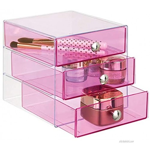 iDesign Plastic 3-Drawer Jewelry Box Compact Storage Organization Drawers Set for Cosmetics Dental Supplies Hair Care Bathroom Office Dorm Desk Countertop 6.5 x 6.5 x 6.5 Pink,35376