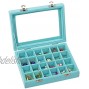 Ivosmart Velvet Glass Jewelry Ring Display Organiser Box Tray Holder Earrings Storage Case Light Blue