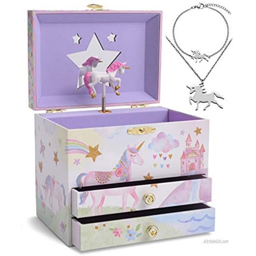 Jewelkeeper Unicorn Music Box & Little Girls Jewelry Set 3 Unicorn Gifts for Girls
