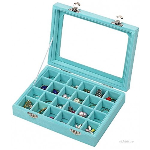 LANTWOO 24 Grids Velvet Glass Ring Earrings Jewelry Box Earrings Organiser Storage Holder Display Case