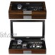 Lifomenz Co Watch Jewelry Box for Men 6 Slot Watch Box,6 Watch Case 8 Pair Cufflinks and Sunglasses Display Box,Wood Large Watch Display Case Organizer with Real Glass Window Top