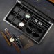 Lifomenz Co Watch Jewelry Box for Men 6 Slot Watch Box,6 Watch Case 8 Pair Cufflinks and Sunglasses Display Box,Wood Large Watch Display Case Organizer with Real Glass Window Top