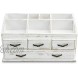 MyGift 7-Compartment Shabby Whitewashed Solid Wood Jewelry Cosmetics Vanity Organizer Rack with 4 Vintage Storage Drawers