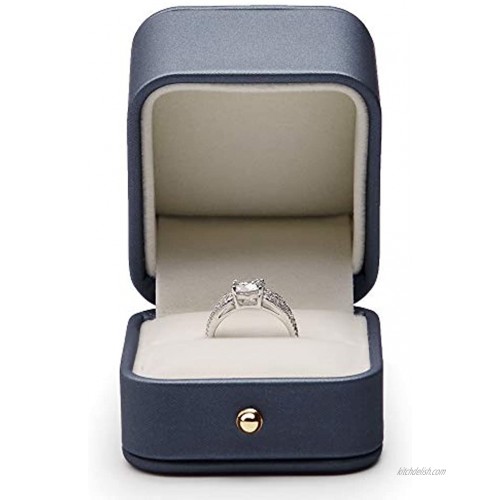 Oirlv Gorgeous Steel-Blue Ring Box Premium Leather Ring Gift Box for Wedding,Proposal Jewelry Storage Case