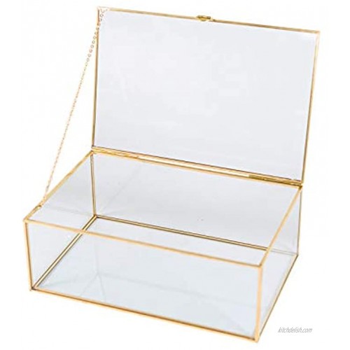 SMART WYCHE 10.8 Glass Box Keepsake Box with Hinged Lid for Women and Girls Suitable for Storage Jewelry Trinkets Flowers and More Vintage Brass Frame Large