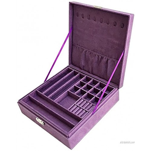 Sodynee Purple Two-Layer Lint Jewelry Box Organizer Display Storage Case with Lock