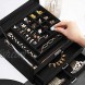 SONGMICS Jewelry Box 3-Tier Jewelry Display Case and Organizer with Clear Glass Lid Varying Compartments for Necklaces Bracelets Rings Lock and Key Black UJBC158B01