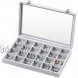 SONGMICS Jewelry Box Display Case with a Clear Glass Window and 24 Compartments Gray