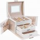 SONGMICS Jewelry Box Travel Jewelry Case Compact Jewelry Organizer with 2 Drawers Mirror Lockable with Keys 6.9 x 5.3 x 4.7 Inches Gift Idea White UJBC154W01