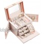 Vlando Mirrored Jewelry Box Organizer for Girls Women Vintage Gift Case Faux Leather Jewelries Storage Display Holder Pink