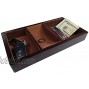 Woltar Wooden Valet Tray with 3 Compartment Leatherette Organizer Box for Wallets Coins Keys and Jewelry