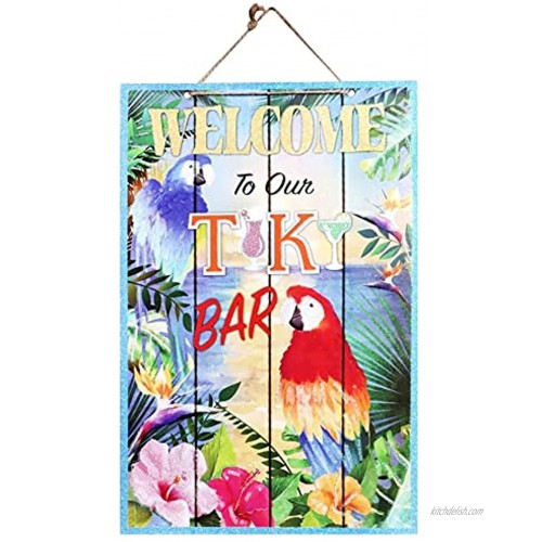 CGT Welcome to Our Tiki Bar Glittery Luau Sign Wood Wall Hanging Sign Home Decor Summer Celebration Party Pool Barbecue Birthday