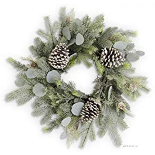 K&K Interiors 54268A 32 Inch Frosted Fir Pine Spray w Eucalyptus and Pinecones Green