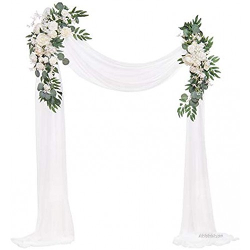 Ling's moment Artificial Wedding Arch Flowers KitPack of 3 2pcs Ivory Greenery Arbor Floral Arrangement with 1pc Semi-Sheer Swag for Ceremony and Reception Backdrop Decoration
