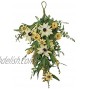 NeoL'artes 15 inch Yellow Daisy and Forsythia Swag Small Wreath Spring Summer Floral Swag for Front Door Farmhouse Decor Swag Wreath Teardrop Swag
