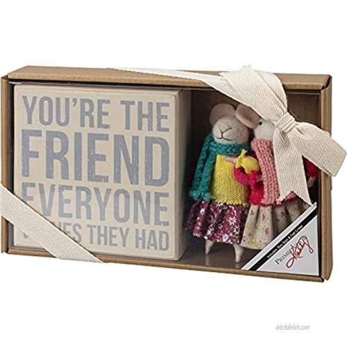Primitives by Kathy 133351 You're The Friend Everyone Wishes They Had Wooden Box Sign and Felt Mouse Doll Giftable Set