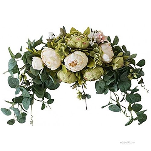 WYI Artificial Floral Swag 30 Inch Handmade Flower Swag with Green Leaves Rose Peony Swag Arch Garland Simulation Flowers Arrangements Wedding Centerpieces for Front Door Home Decor