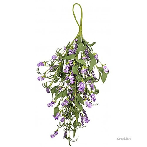 Yugust Artificial Teardrop Wreath Summer Lavender Swags Spring Decorative Floral Swags for Front Door Wall Window Welcome Decor