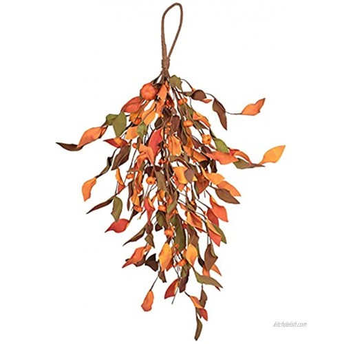ZYLLZY 25inch Fall Harvest Swag Decorative Swag with Pumpkins Berries and Fallen Leaves Autumn Artificial Flower for Front Door Thanksgiving Christmas Halloween Wall Decor