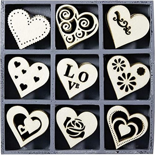 cArt-Us 10.5 x 10.5 cm Wooden Box Containing 45 Heart Embellishments