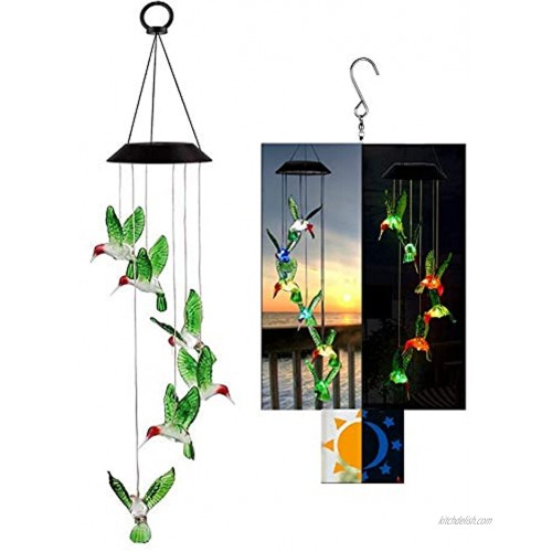 Easest Changing Colors Solar Power Wind Chime Hummingbird Mobile Spinner Light Waterproof Windchime Outdoor Decorative Mobiles Hanging Solar LED Light for Patio,Yard,Garden,Pathway Lighting Decoration