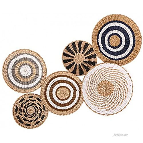 Eabern Wall Hanging Basket Decor,Set of 6 Round Handmade Wicker Woven Wall Baskets,Boho Wall Art Decor Great for Living Room or BedroomB