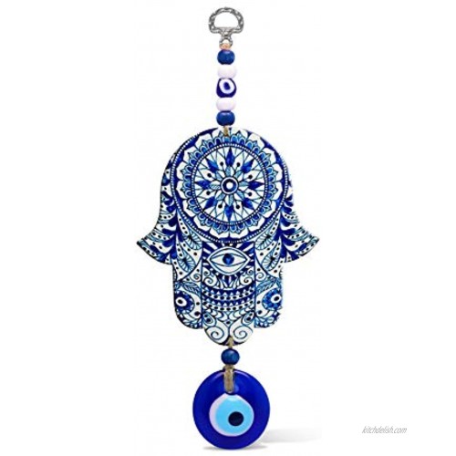 Floral Blue Hamsa Wall Art Home Blessing Wall Hanging Decor With Evil Eye Amulet for Good Luck Prosperity Good Fortune and Protection Lovely Housewarming Gift or New Business Office Present