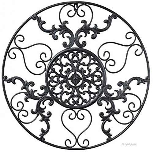 gb Home Collection Metal Wall Decor Decorative Victorian Style Hanging Art Steel Decor Circular Medallion Design 23.5 x 23.5 inches Black Circle