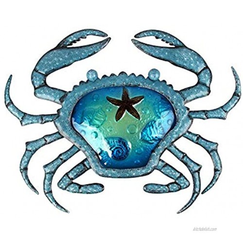 Liffy Metal Crab Wall Decor Nautical Hanging Art Blue Glass Decorative Sculpture for Home,Pool Patio or Bathroom