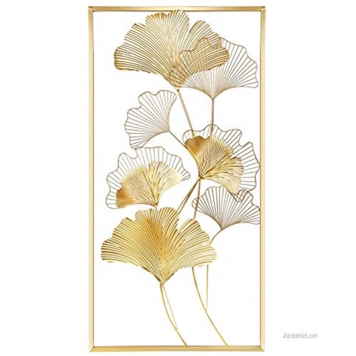 Lulu Home Metal Wall Decor 39 X 20 Golden Ginkgo Leaf Wall Hanging Decor with Frame Golden Metal Art Wall Sculpture for Living Room Office Study Large