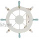 Rienar Nautical Beach Wooden Boat Ship Steering Wheel Fishing Net Shell Home Wall Decor White Fish