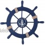 Rienar Nautical Beach Wooden Boat Ship Steering Wheel Fishing Net Shell Home Wall Decor Deep Blue
