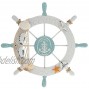 Rienar Nautical Beach Wooden Boat Ship Steering Wheel Fishing Net Shell Home Wall Decor White Fish