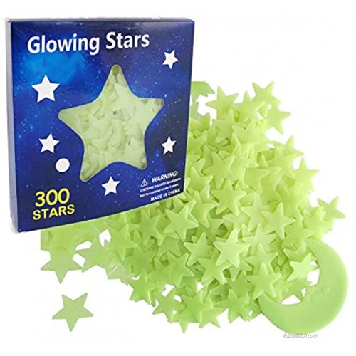 S & E TEACHER'S EDITION Glow In The Dark Stars 302Pcs 300 Glowing Stars and 2 Moon Kids’ Room Decorations Wall Décor Christmas Halloween Gifts.