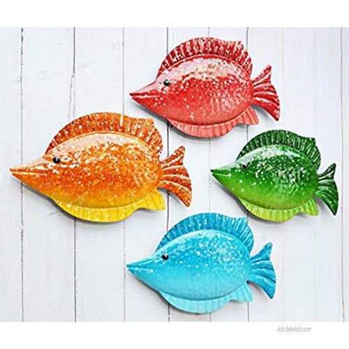 ShabbyDecor Coastal Ocean Sea Metal Fish Hanging Wall Art Decor Set of 4 for Outdoor or Indoor