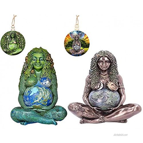 2Pcs Mother Earth Statuewith 2 Pcs Hanging Tag Gifts Gaia Statue Mother Earth Nature Resin Figurine for Home Garden Art Decor
