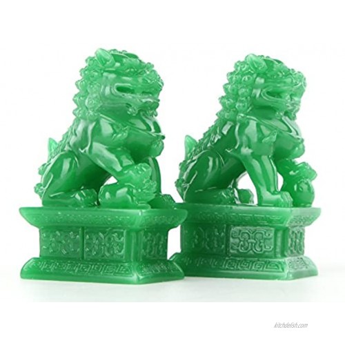BOYULL Wealth Porsperity Pair of Fu Foo Dogs Guardian Lion Statues,Best Housewarming Congratulatory Gift to Ward Off Evil Energy,Feng Shui DecorGreen