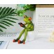 Dorlotou Frog Figurines Frog Statue Resin Frog Seated Funny Creative Green Frog Texting on Toilet for Home Bathroom Decor YX6025