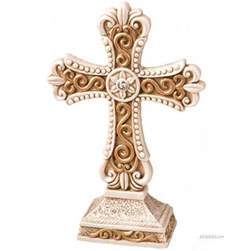 FASHIONCRAFT 8698 Antique Ivory Cross Figurine with Matte Gold Detailing Cream Religious Favor Baptism Favor Event Favor 1-Piece