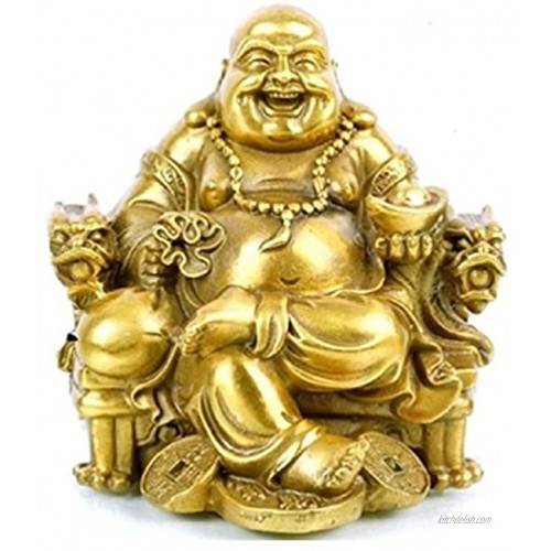 Fengshui Buddha Statue for Lucky & Happiness God of Wealth,Laughing Buddha on Emperor`s Dragon Chair,Brass Buddhist Statues and Sculptures Home Decor Congratulatory Gifts Medium