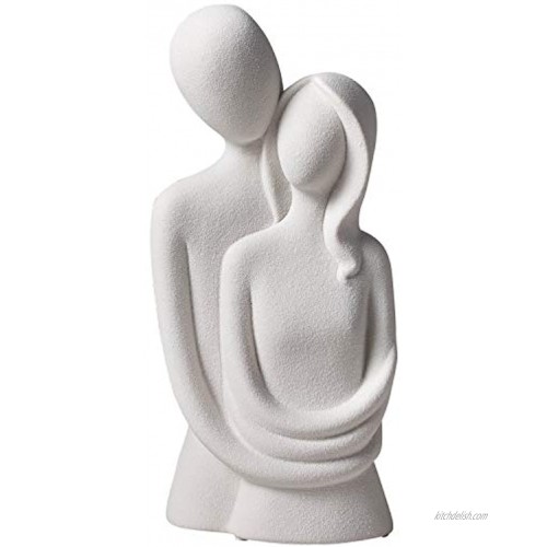 FJS Hugging Couple Ceramic Sculpture Love Statue Romantic Decoration Figurine for Home Office Bookshelf Desktop Ornament White