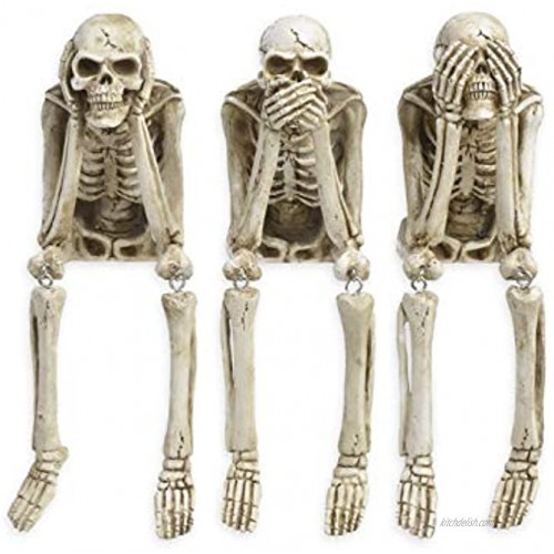 Halloween Statues No-Evil Skeleton Collectible-Figurines Realistic Skull Decorations See Speak Hear No Evil Home Decor Set of 3 2.3L x 4W x 4.3H inch Newman House Studio