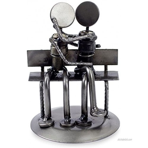 NOVICA Recycled Auto Parts Romantic Metal Sculpture 4.7 Tall 'Park Bench Sweethearts'