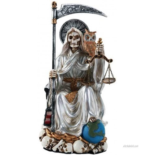 Santa Muerte Saint of Holy Death Seated Religious Statue 9 Inch Purification Silver