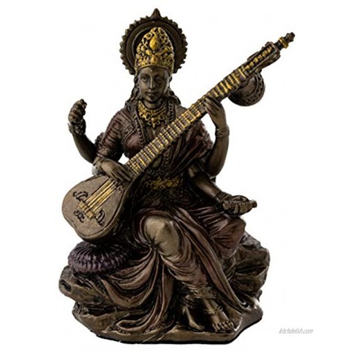 Top Collection Mini Saraswati Statue Hindu Goddess of Knowledge Music Arts and Wisdom Sculpture in Premium Cold Cast Bronze 3-Inch Collectible Figurine Sm. Saraswati