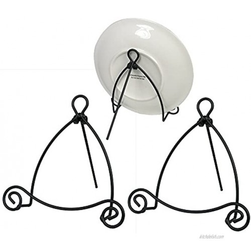 BANBERRY DESIGNS Black Metal Easels Set of 3 Wrought Iron Display Plate Stand Swirling Spiral Scroll 6 Inch High -