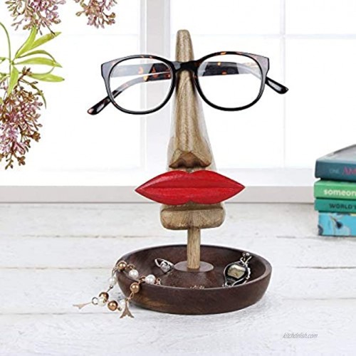 dg DESI GEN Handmade Wooden Nose Shaped Eyeglass Spectacle Holder Display Stand Home Decorative Lips