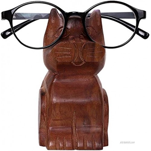 Earthly Home Handcrafted Wooden Spectacle Eyeglasses Holder Cat Shaped Eyewear Retainer-Sunglasses Holder Display Stand Spec Stand- Optical Glass Accesories Animal Shaped Home Office Desk Decor Gift