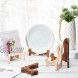 PandaHall 4pcs 2 Sizes Wood Easel Display Stand 5.5'' 4.7''14cm 12cm Small Plate Stands Wooden Easel with Folding Hinges for Picture Phone Ceramic Ornaments Coconut Brown