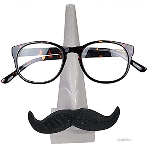 Generic_ Wooden White Color Spectacle Holder Mustache Eyewear Holder Nose Shape Unique Shape Spectacle Stand Perfect Black Mustache Design Display Stand Spec Holder for Men